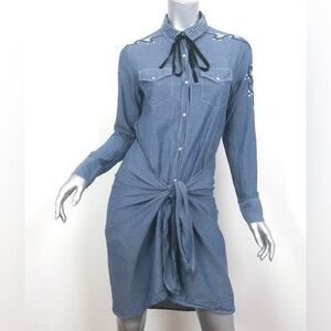 ULLA JOHNSON WRAP-FRONT SHIRTDRESS JANE EMBROIDERED CHAMBRAY SIZE 2